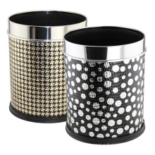 Stainless Steel Top Rim Fashion Leatherette Covered Dustbin